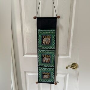 Handmade sequined Elephant 3 Pocket Wall Hanging Organizer. 27” x 7”